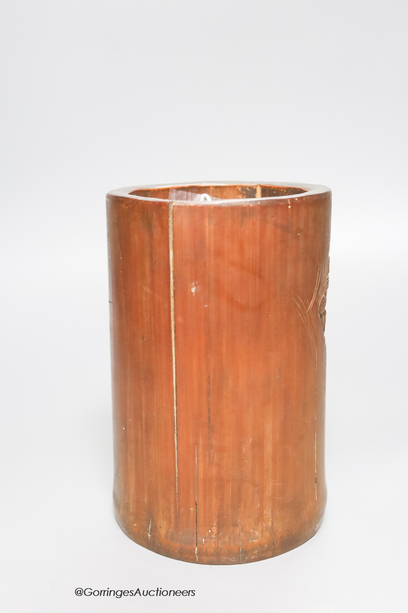 A Chinese bamboo brush pot, height 17cm